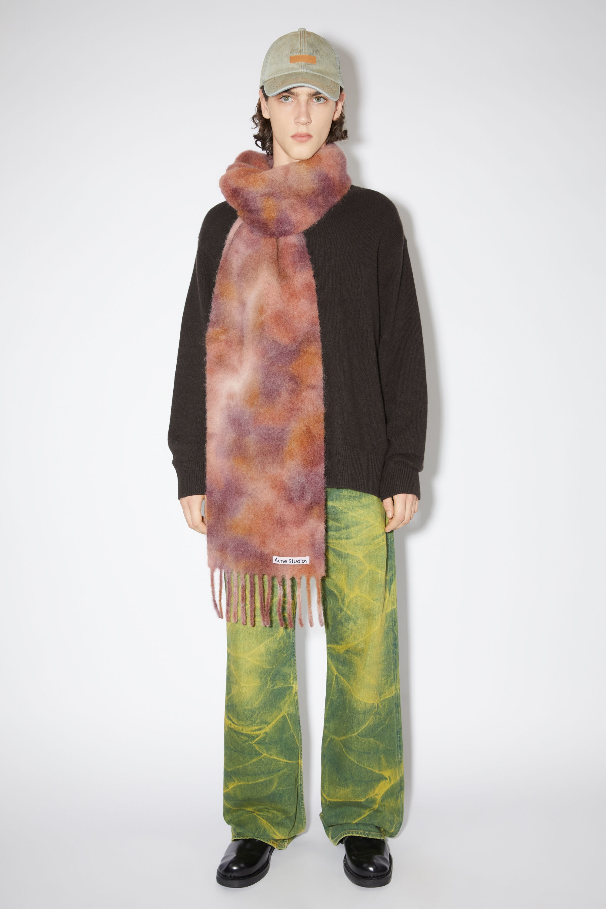 Wool mohair tie-dye scarf - Burgundy red/mauve pink - 3