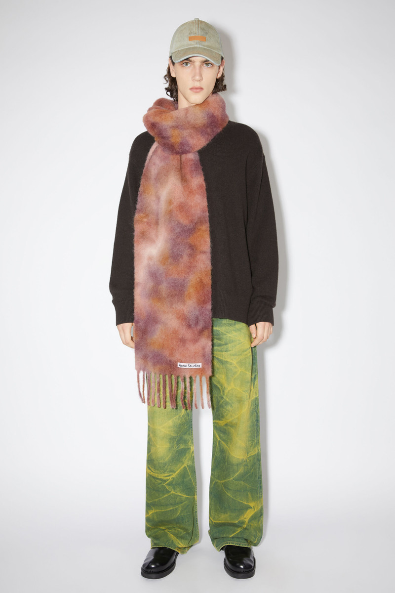 Wool mohair tie-dye scarf - Burgundy red/mauve pink 3