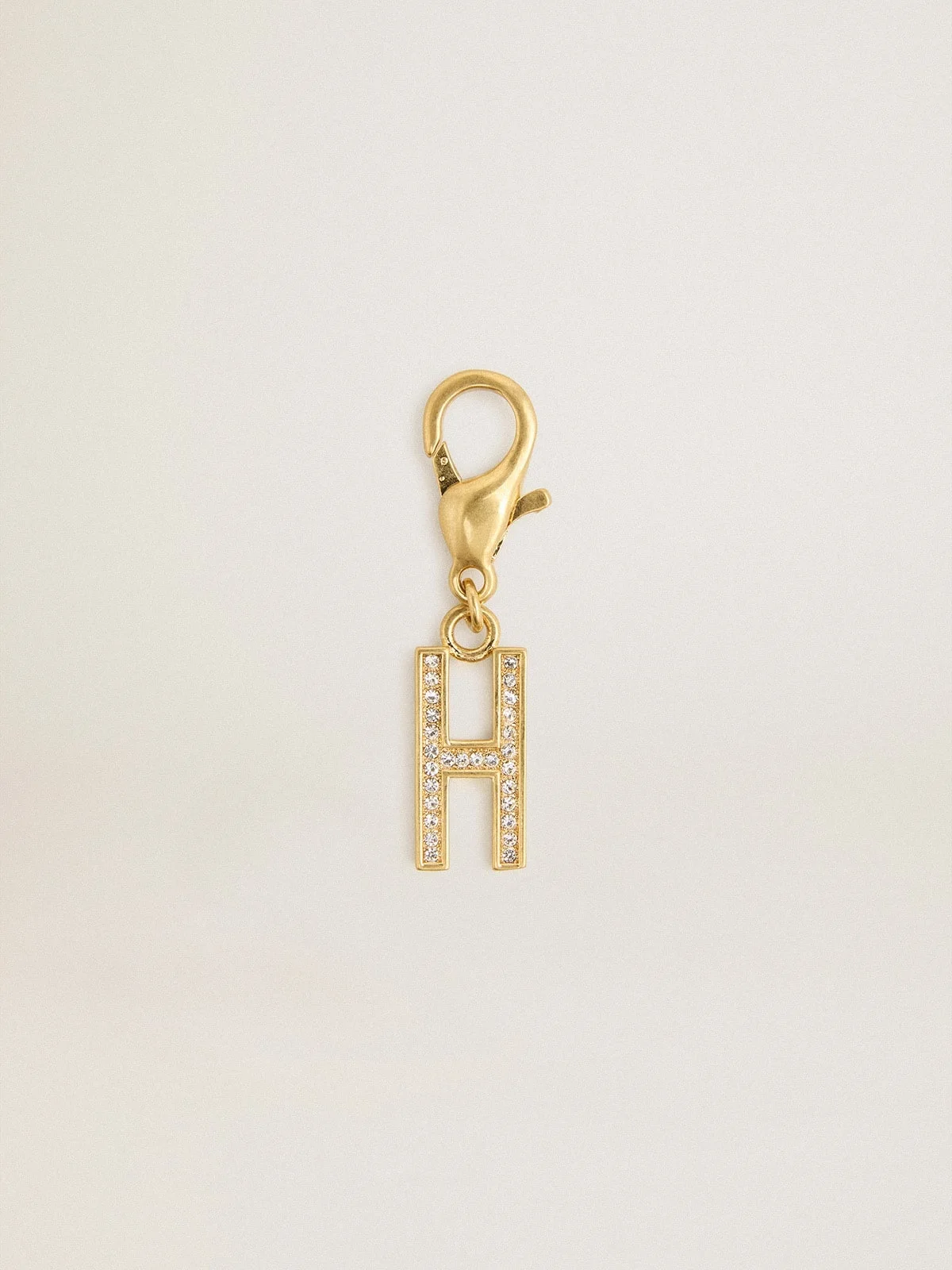 Letter H charm in gold-colored brass with crystals - 1