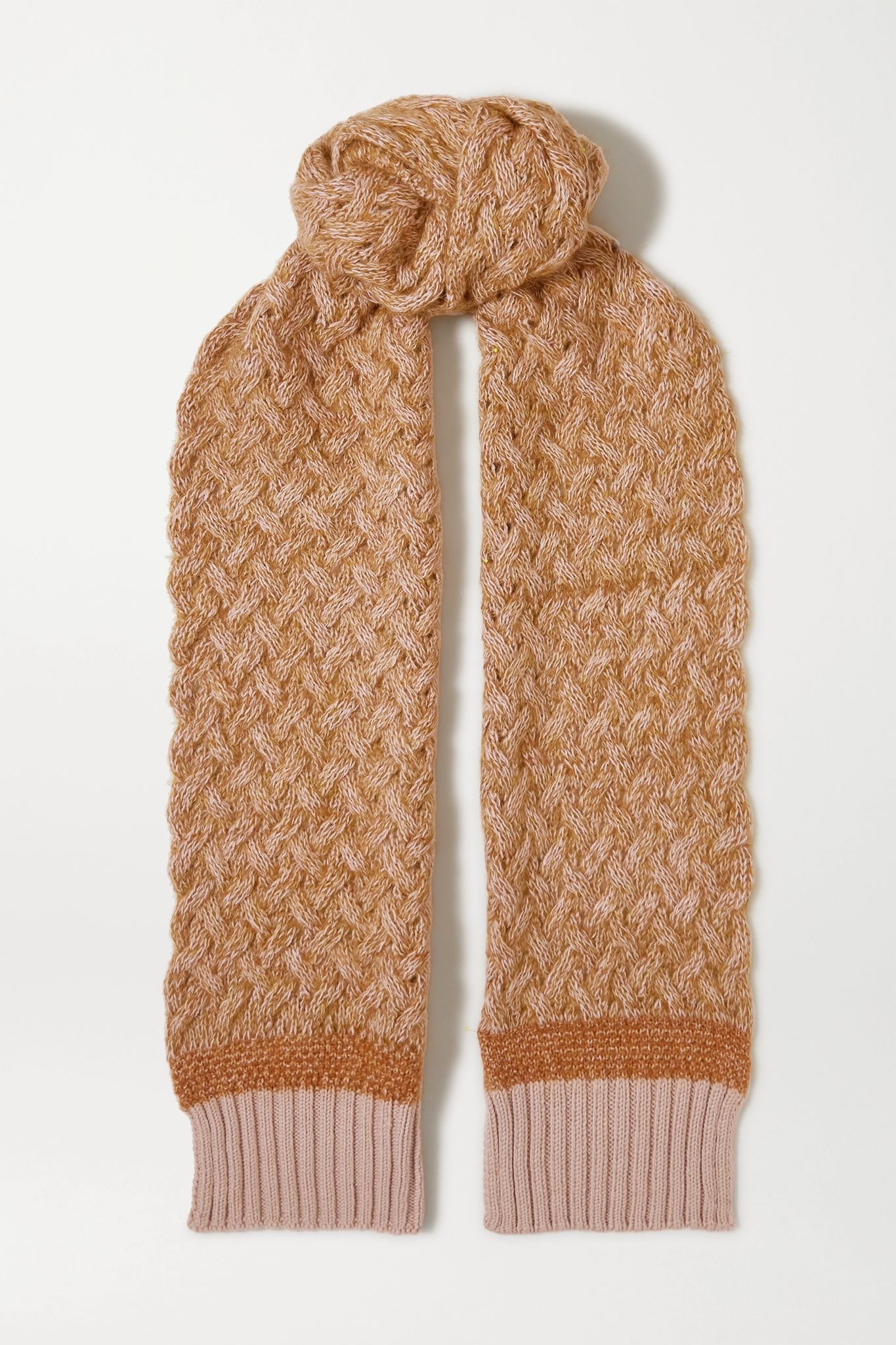 Cable-knit mélange wool-blend scarf - 1