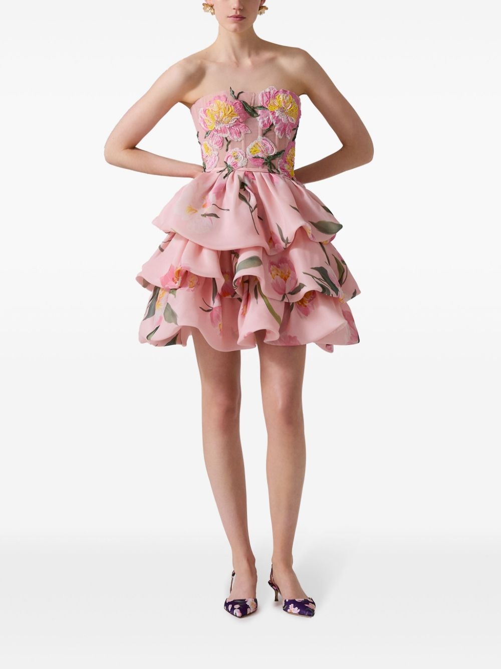 floral-print ruffled mini dress - 2