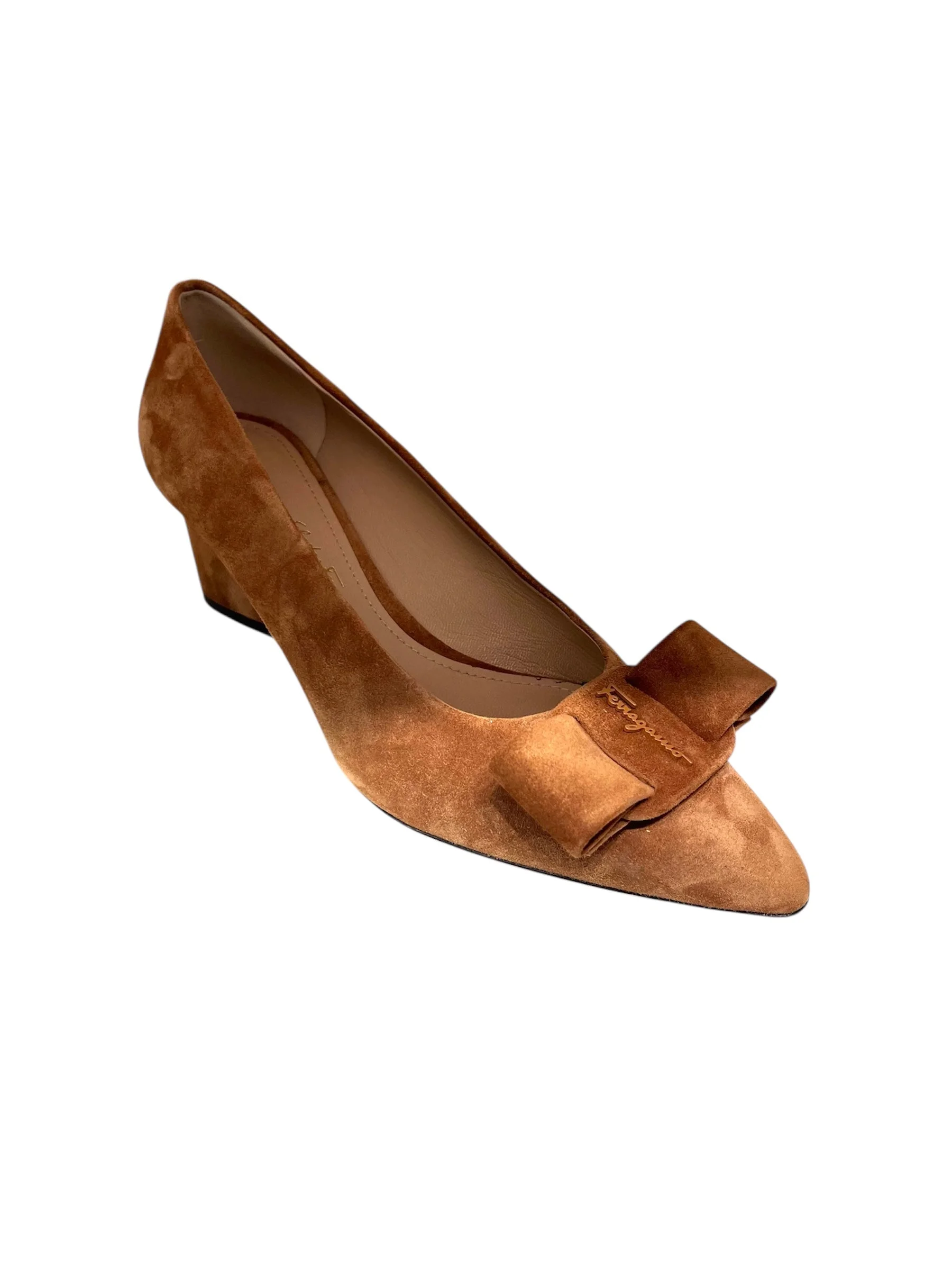 Ferragamo Bow Leather Suede Pumps - 1
