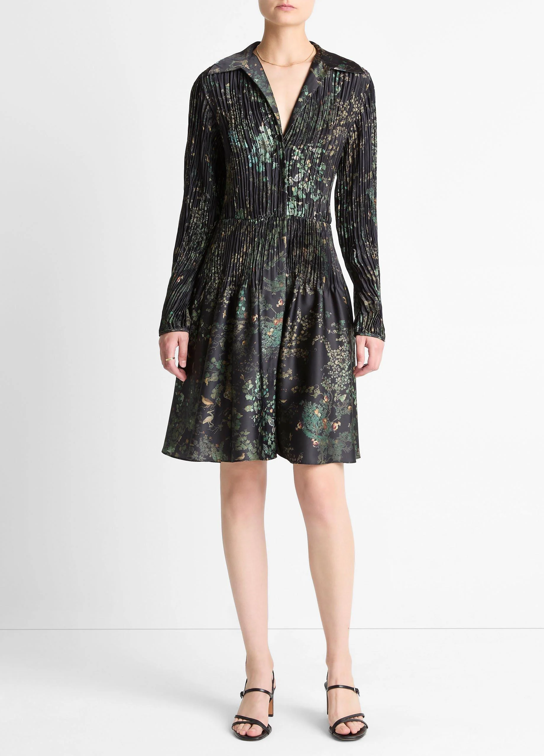 Grape Vine Crushed Satin Shirt Dress - 1