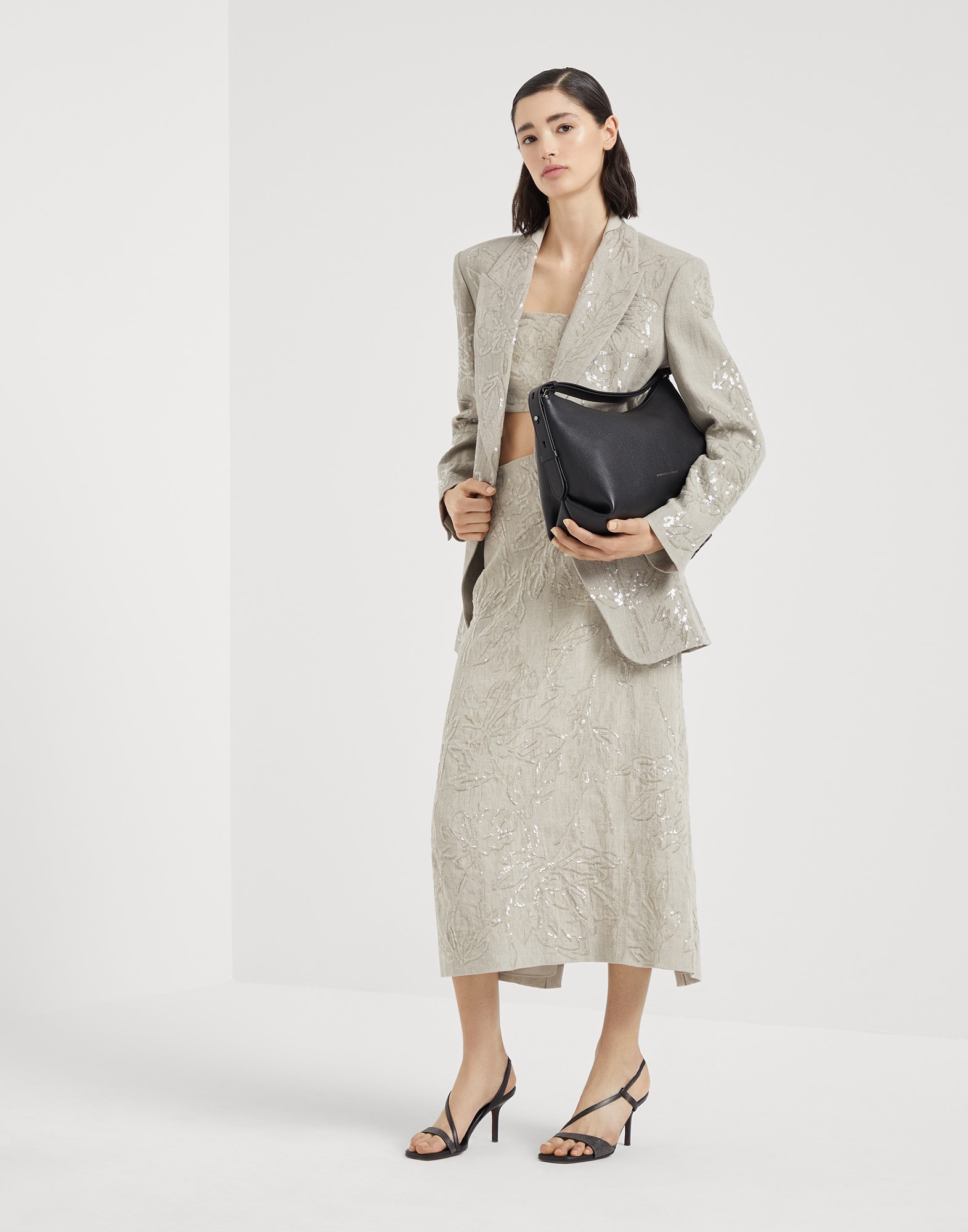 Linen canvas blazer with dazzling flower embroidery - 5