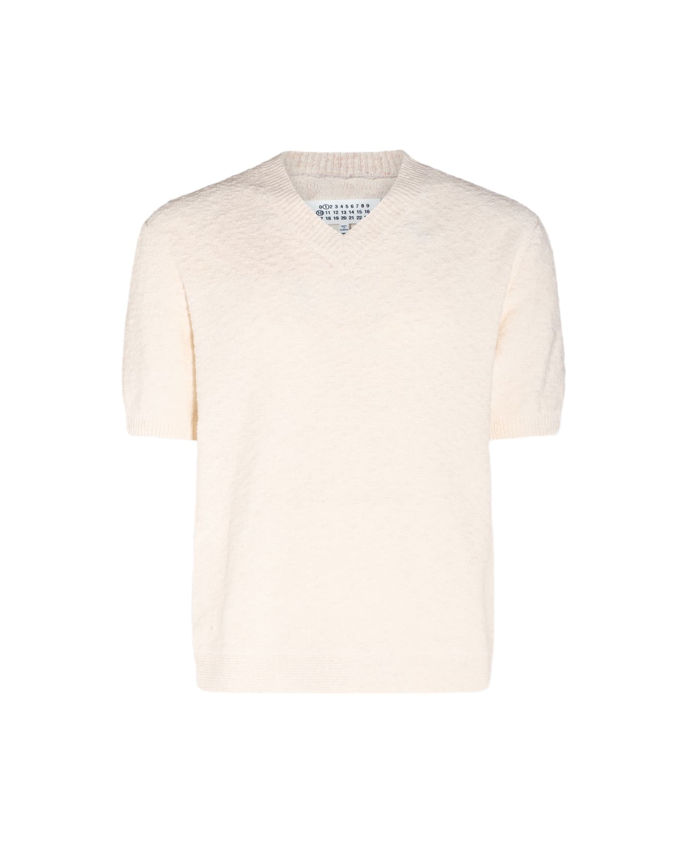 Off White Cotton Textured T-shirt - 1