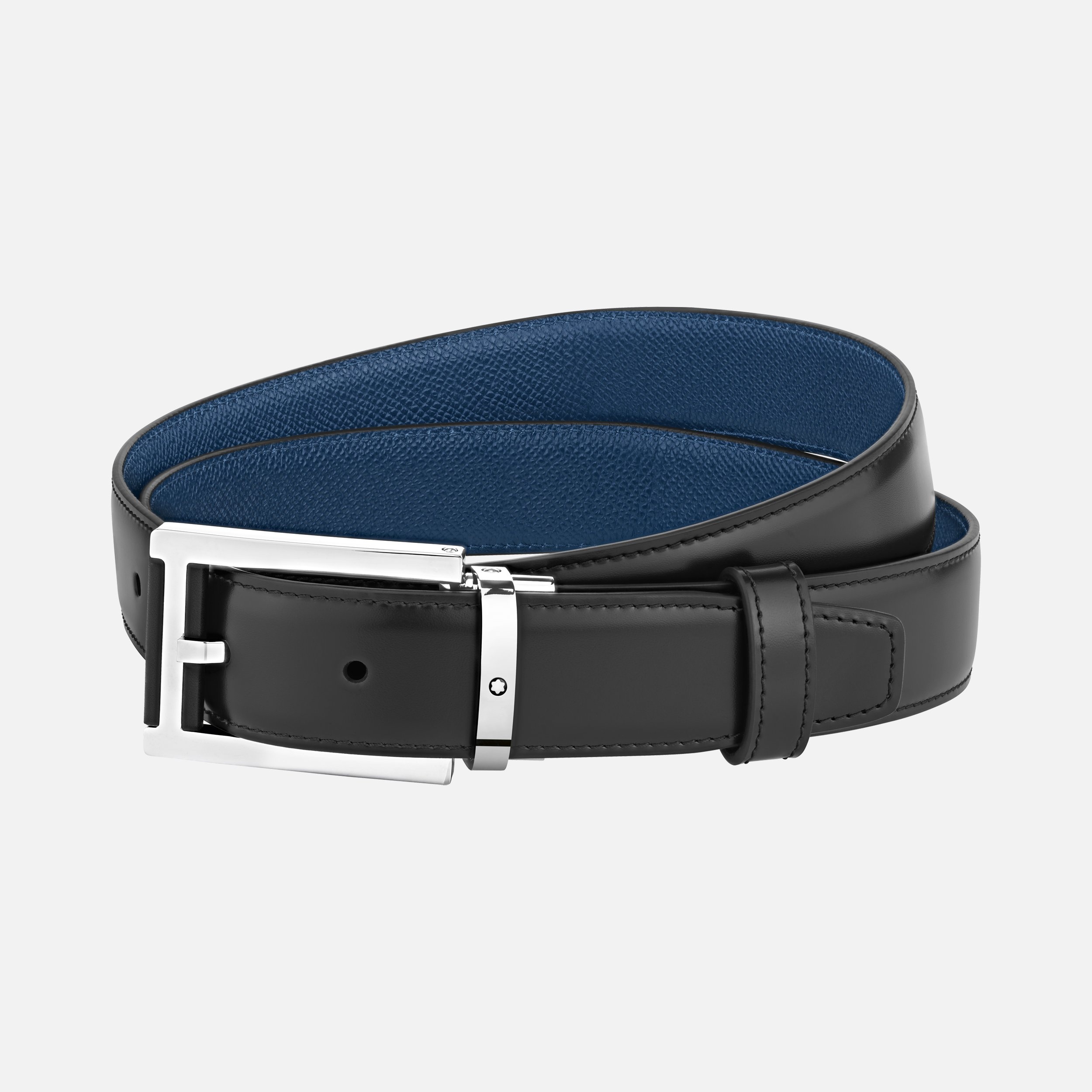 Black/blue 30 mm reversible leather belt - 1