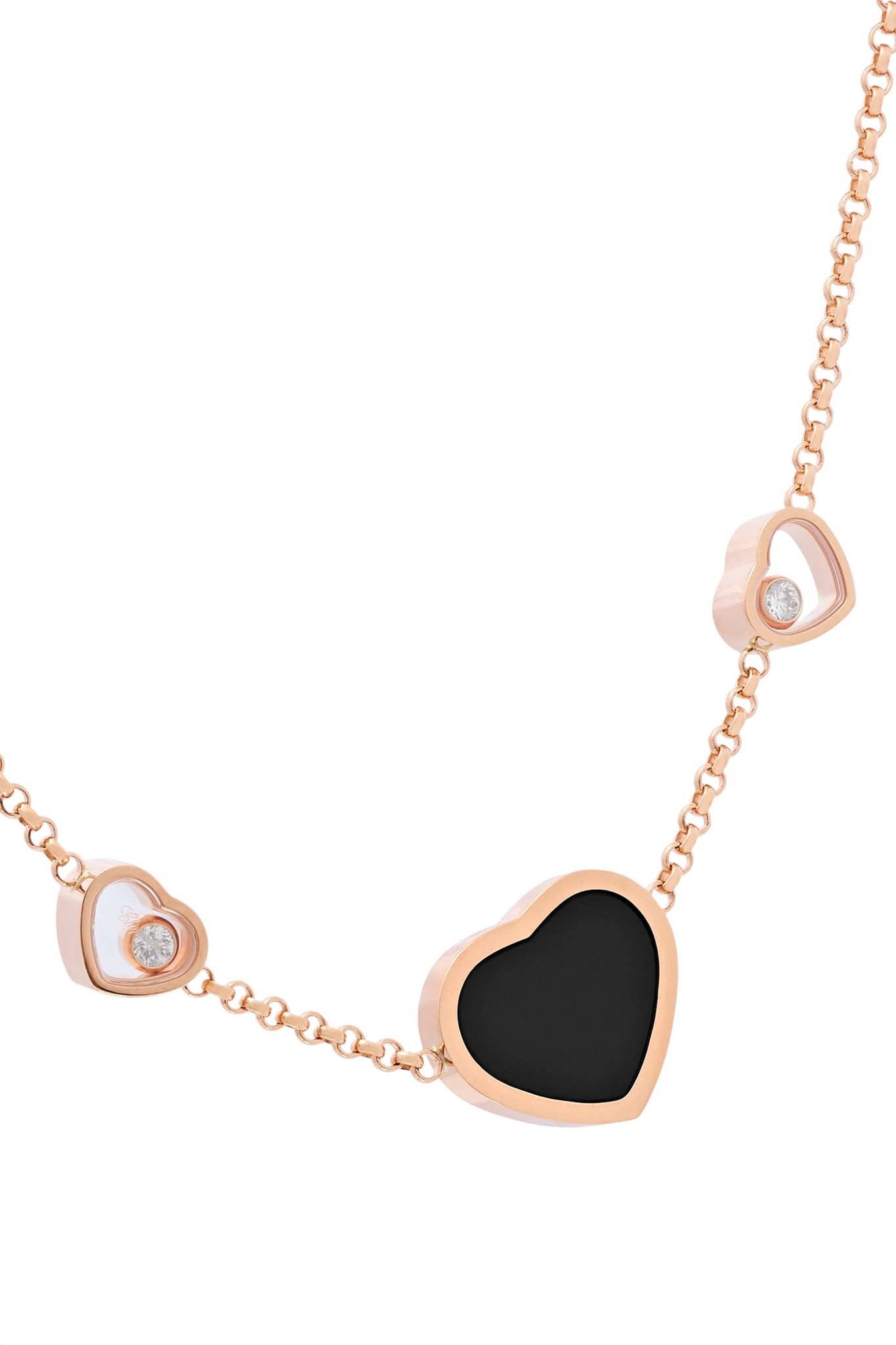 Happy Hearts 18-karat rose gold, diamond and onyx necklace - 4