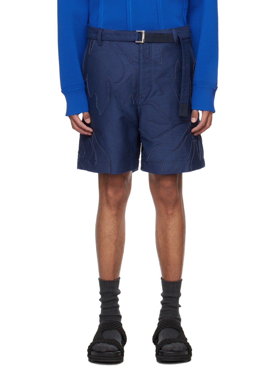 Blue Embroidered Shorts - 1