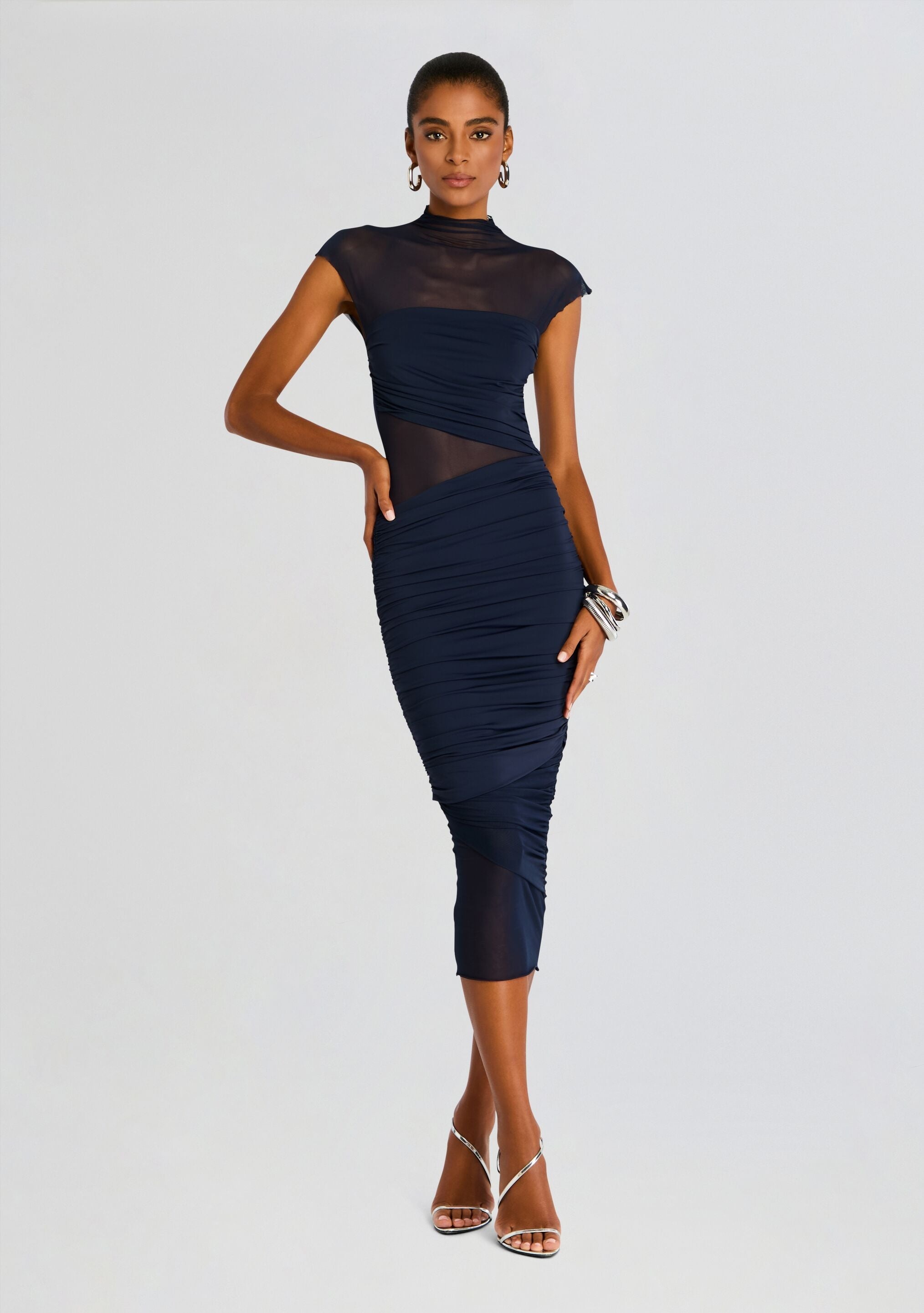 TABITHA MESH RUCHED MIDI DRESS - 5
