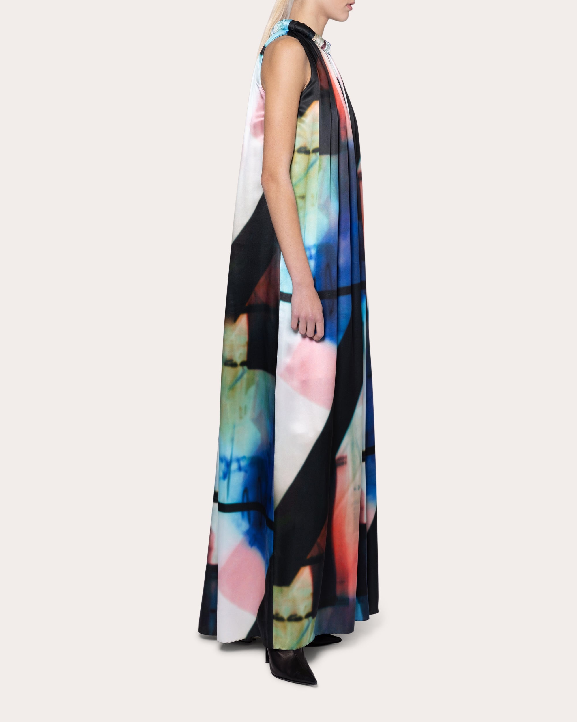 Alkari Abstract Satin Gathered Maxi Dress - 3