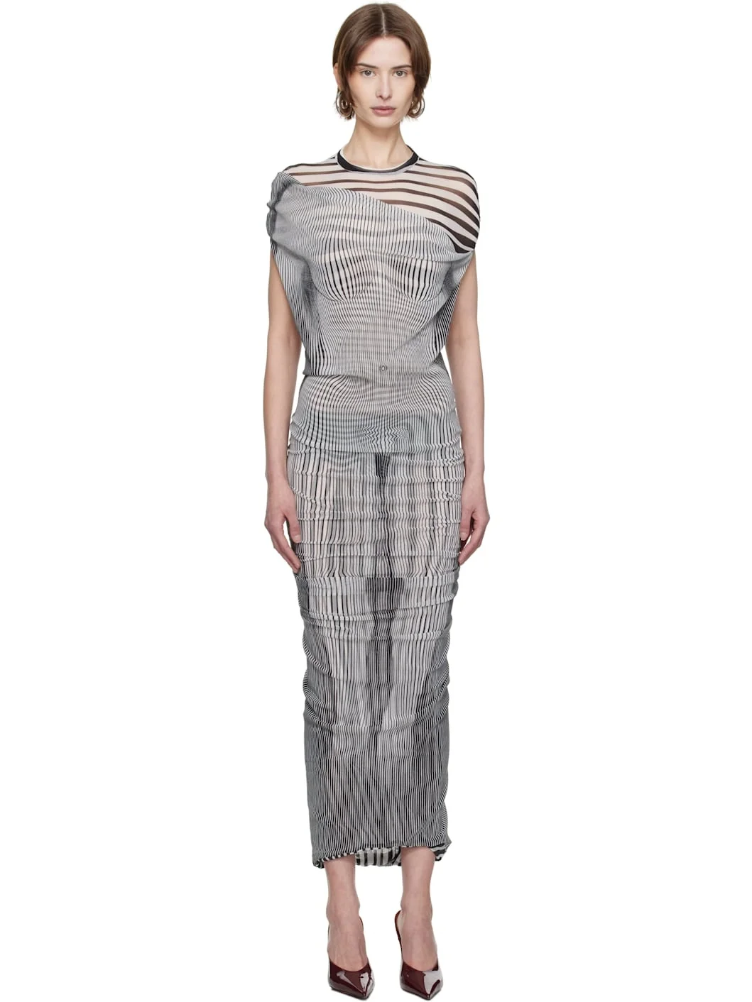 White & Black 'The Draped Body Morphing' Maxi Dress - 1