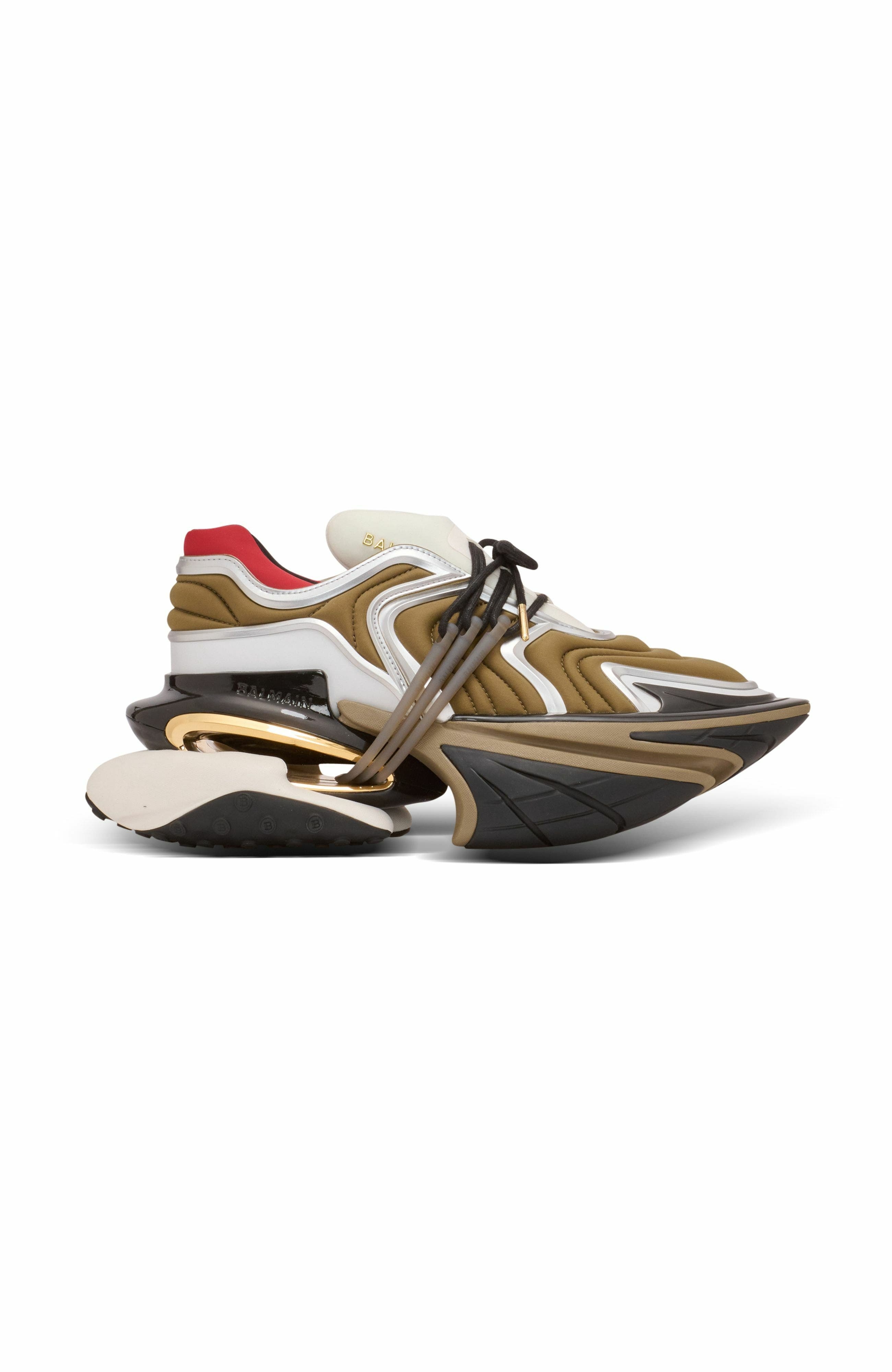 Balmain Unicorn Wave trainers in neoprene and calfskin in Khaki at Nordstrom - 4