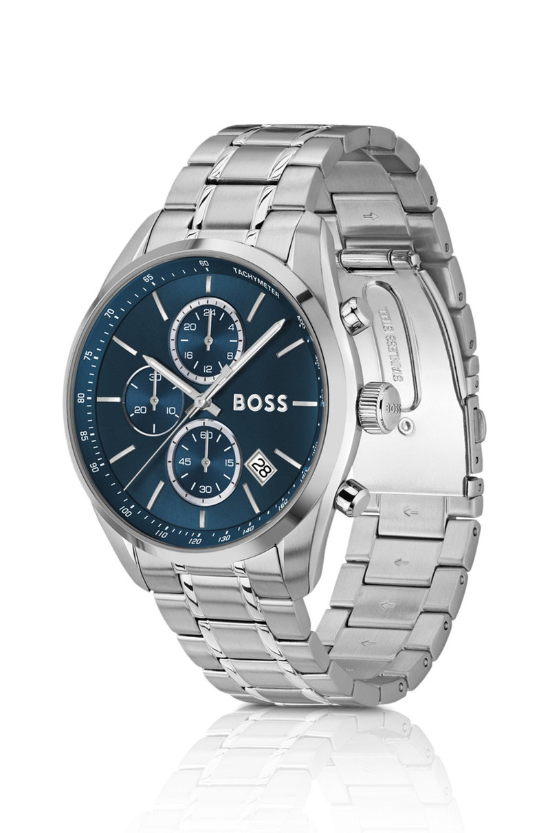 BOSS SILVER-TONE CHRONOGRAPH WATCH WITH BLUE DIAL outlook