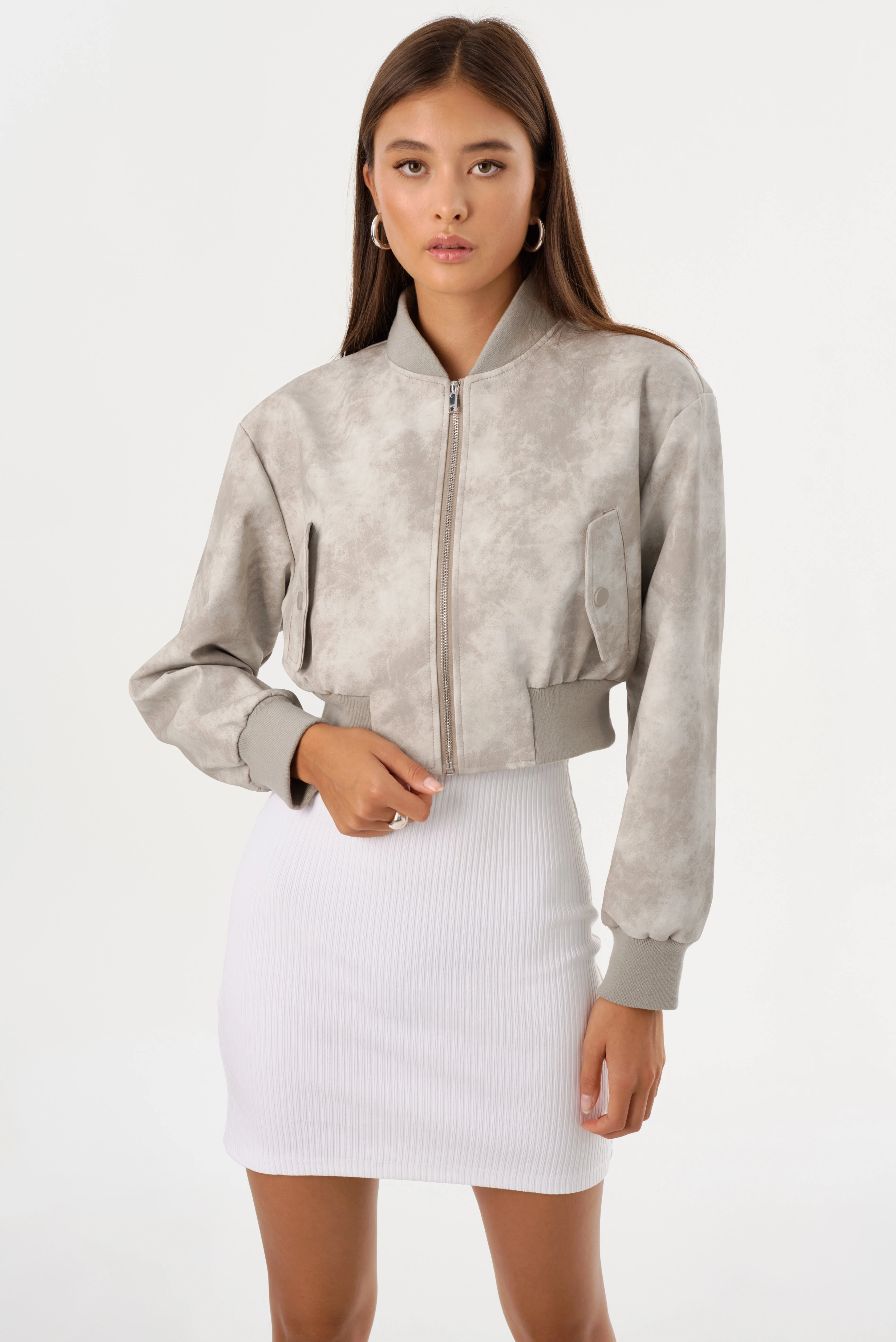 EVELIN D | Cropped Faux Leather Bomber Jacket - 1