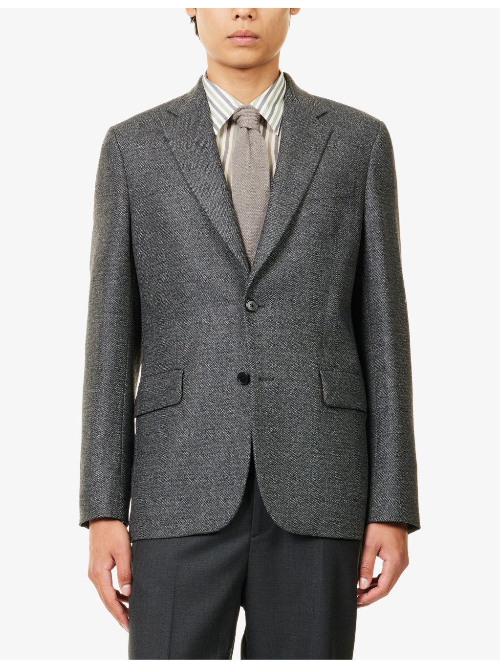 Notched-Lapel Long-Sleeve Wool Jacket - 3