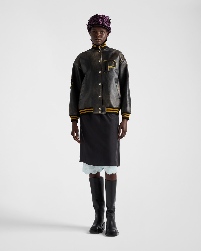 Prada Leather bomber jacket with patch outlook