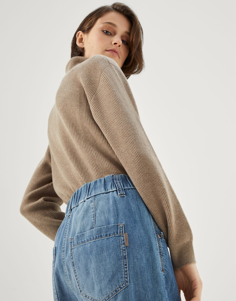 경량 denim baggy 바지 와 빛나는 탭 3