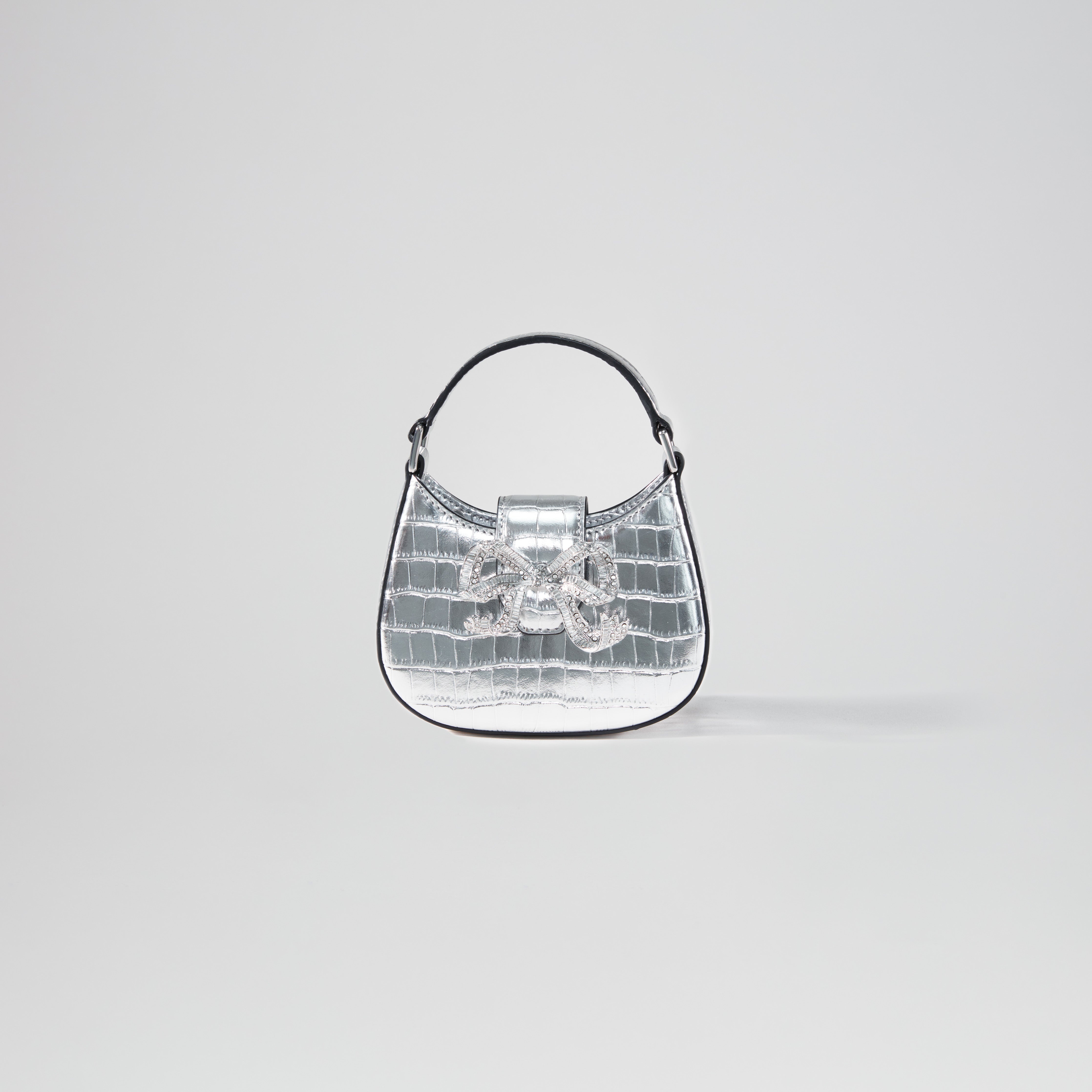 Silver Croc Crescent Bow Micro Bag - 1