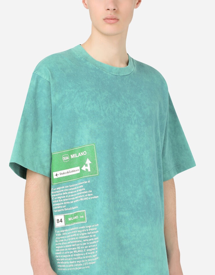 Washed cotton T-shirt with print - 4