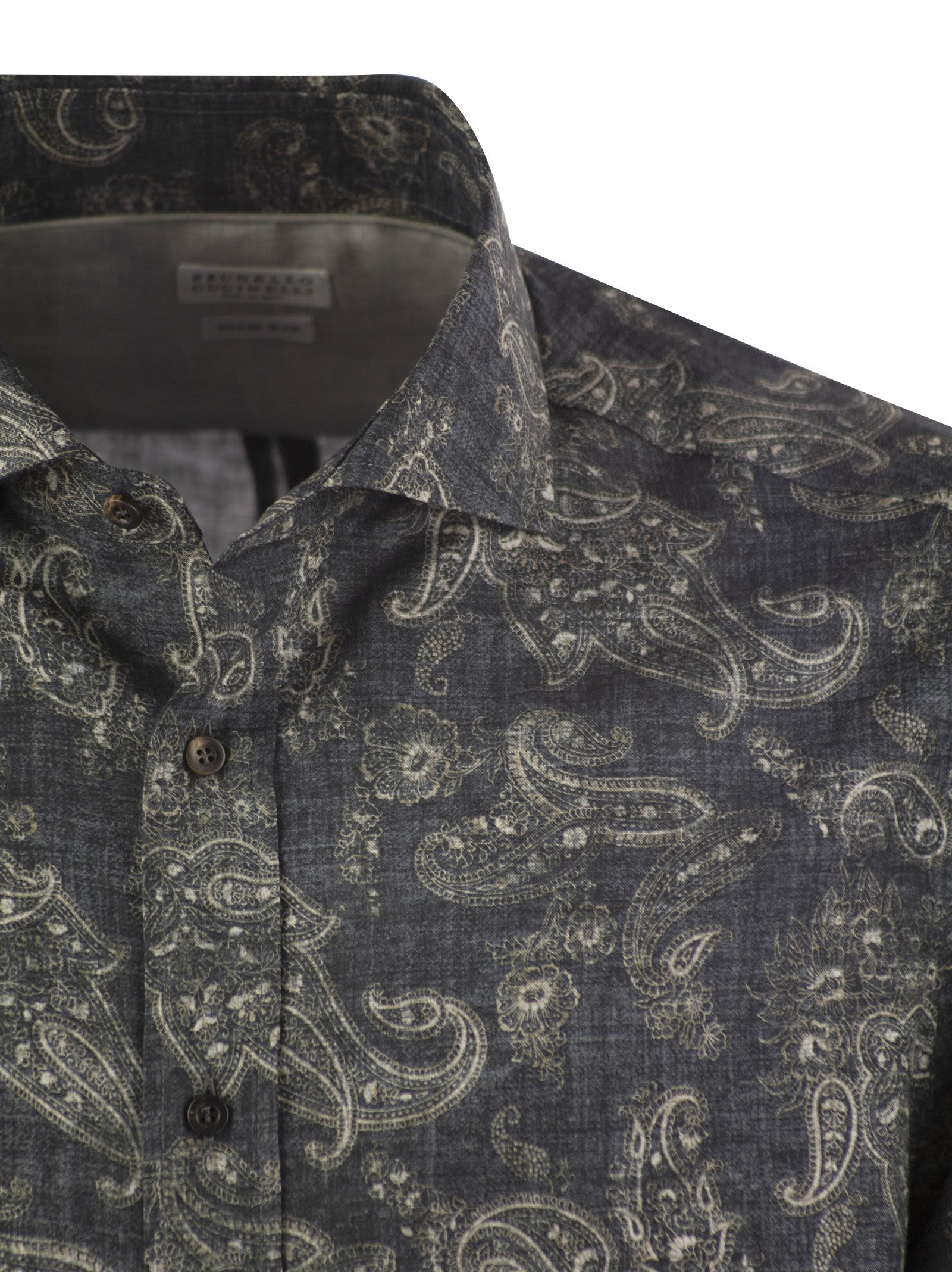 Brunello Cucinelli Men Slim Fit Cotton Paisley Canvas Shirt - 4