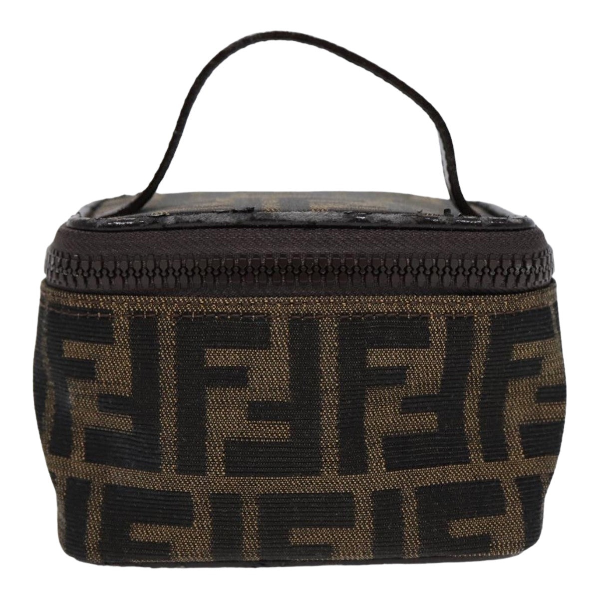 FENDI Zucca Canvas Vanity Hand Bag Brown Black Silver - 13