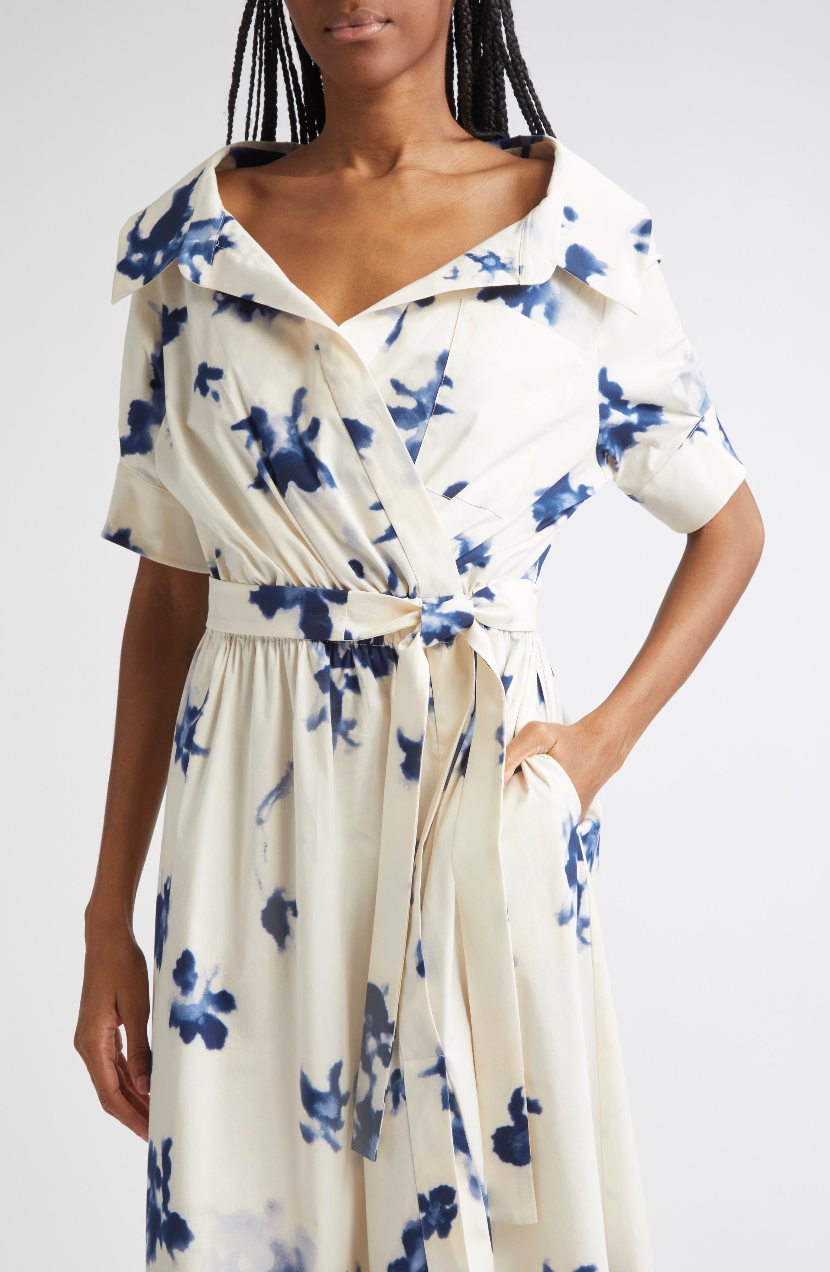 Altuzarra Lydia Floral Stretch Cotton Shirtdress in Berry Blue Flowers at Nordstrom - 4