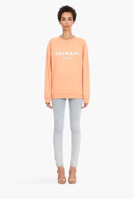 Peach cotton sweatshirt with white Balmain logo - 4
