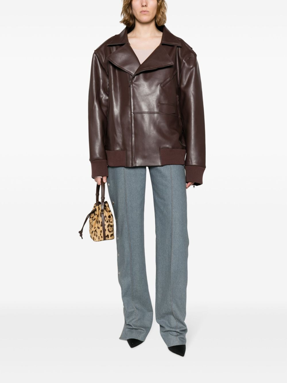 oversized zip-up biker jacket - 2