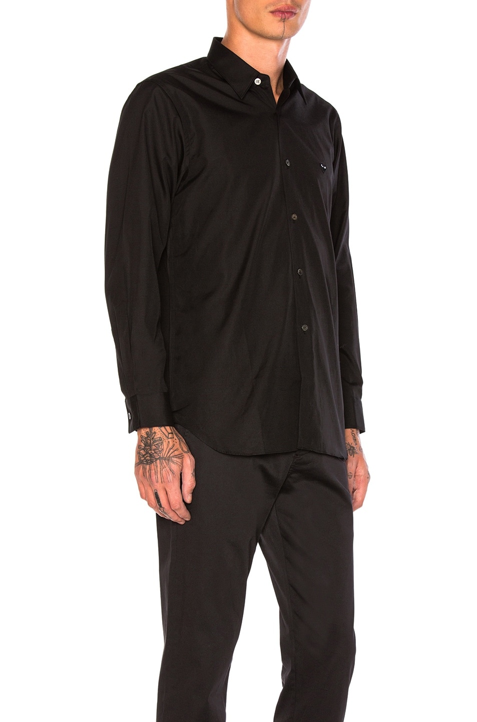 Small Black Emblem Cotton Button Down - 2
