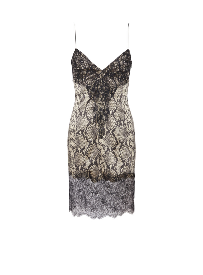 Snakeskin silk and lace spaghetti strap dress 1