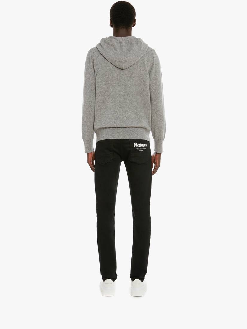 Men's Skull Cashmere Hooded Jumper in Grey Melange - 4