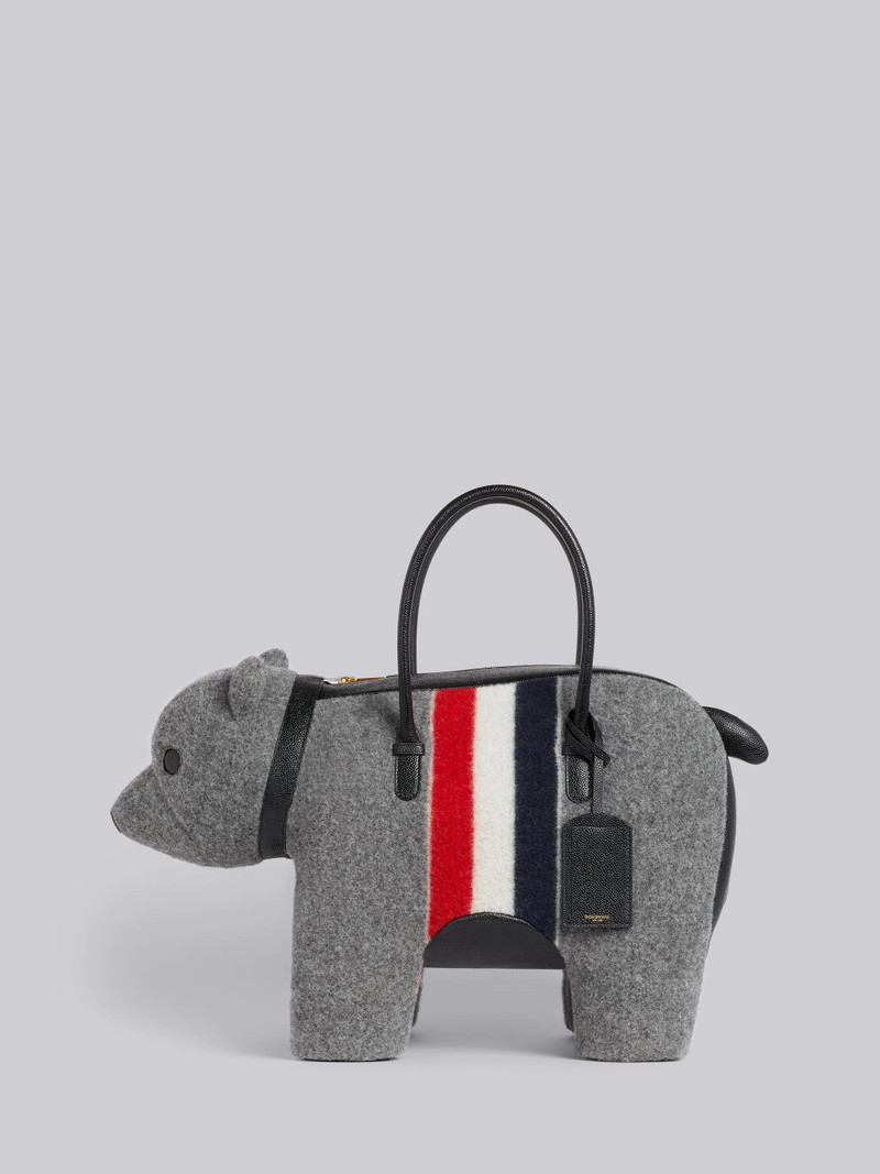 Medium Grey Boiled Wool Stripe Bear Bag 1