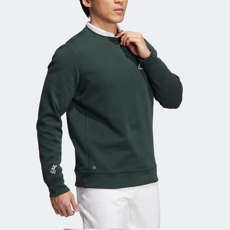 Men's adidas Logo Printing Round Neck Long Sleeves Pullover Green HG5784 - 4