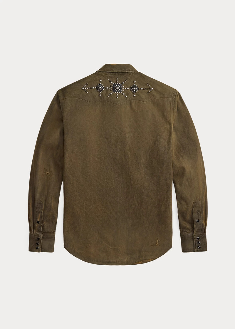 Slim Fit Studded Denim Western Shirt 3