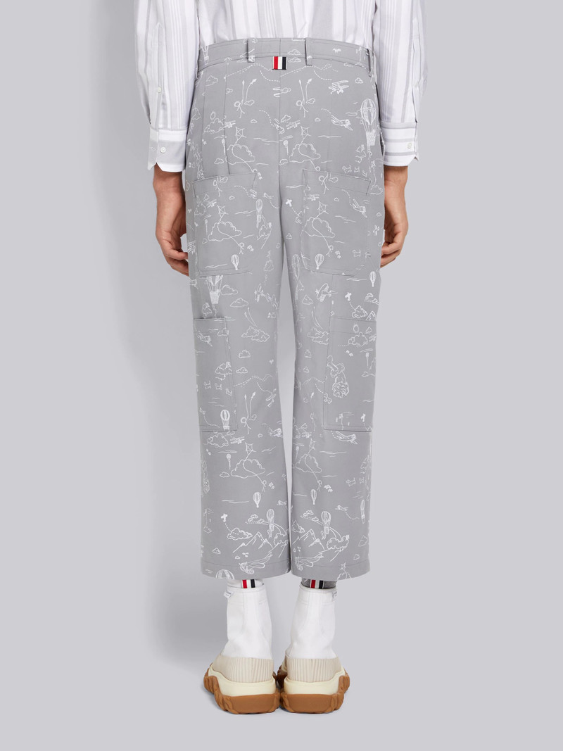 Medium Grey Sky Motif Printed Cotton Canvas Unconstructed Patch Pocket Trousers 3