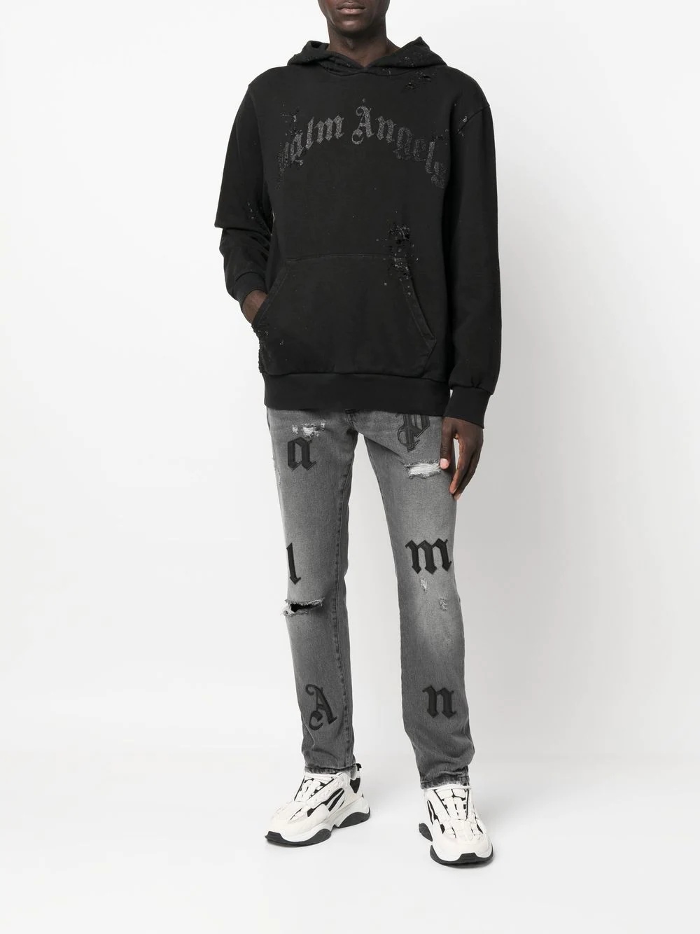distressed logo-print hoodie - 2