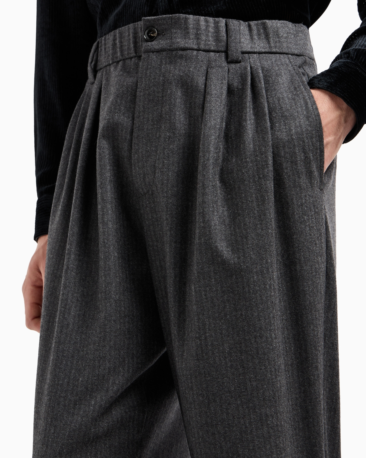 VIRGIN-WOOL AND CASHMERE DOUBLE-DART TROUSERS WITH JACQUARD PINSTRIPES - 5