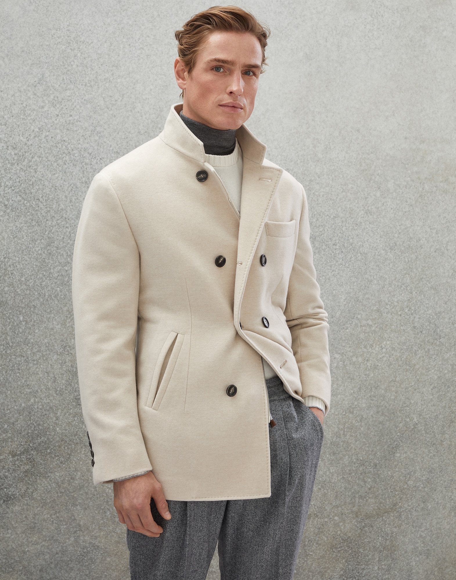 Water-resistant lightweight cashmere pea coat - 1
