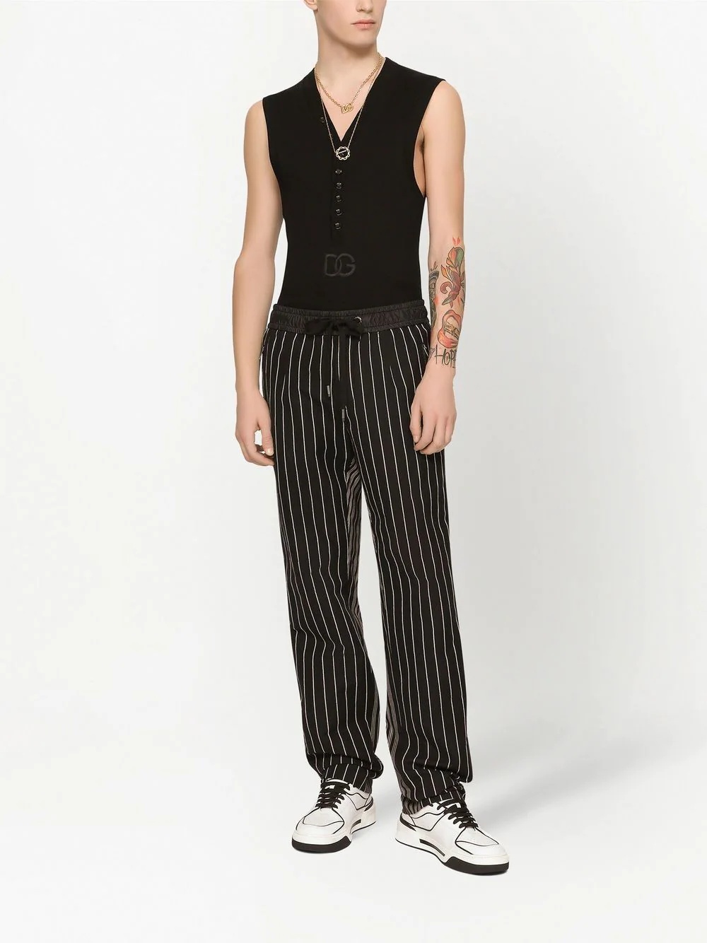 pinstripe cotton-linen track trousers - 3