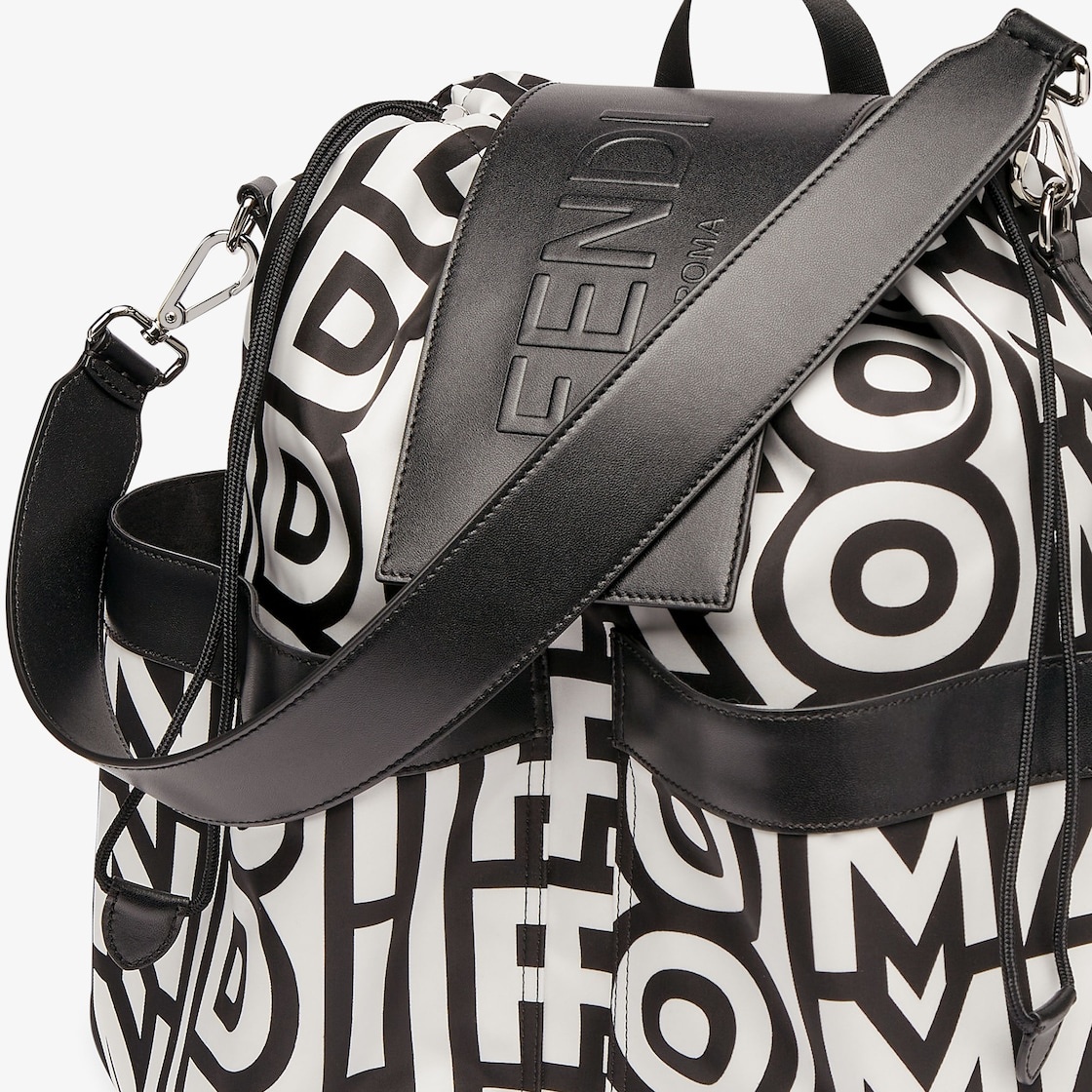 Large backpack made of nylon printed with the Fendi Roma logo in black and white, reinterpreted by M - 4