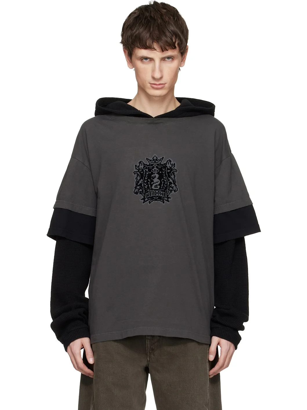 Black & Gray Layered-Over Hoodie - 1