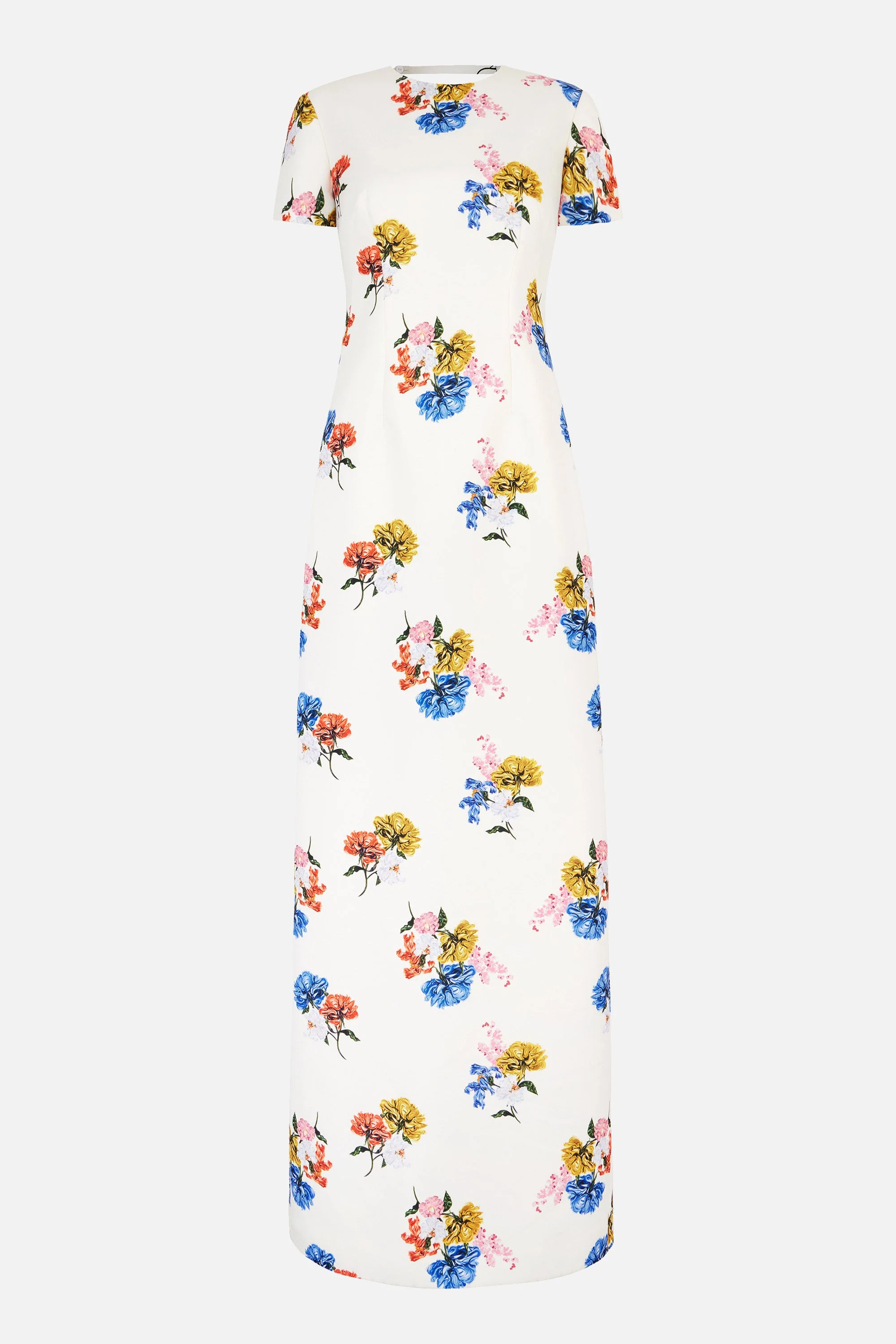 Fosette Dress In Retro Bouquet On White Taffeta Faille - 1