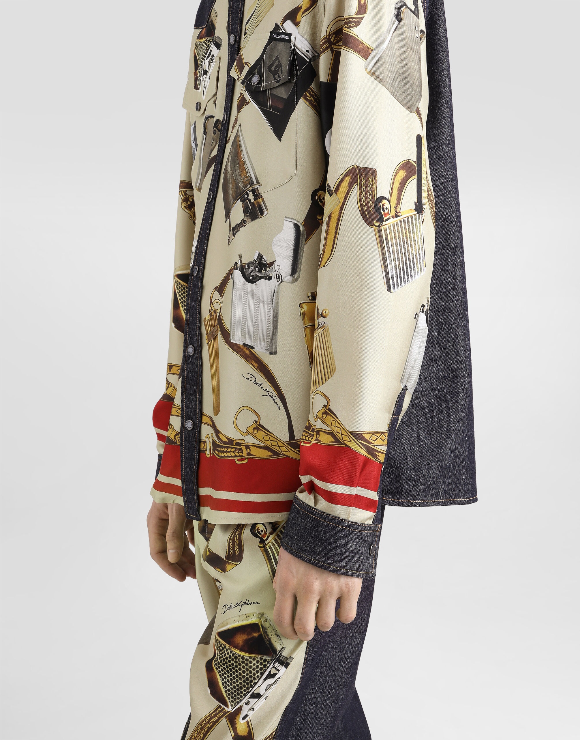 Silk and denim shirt with lighter print - 5
