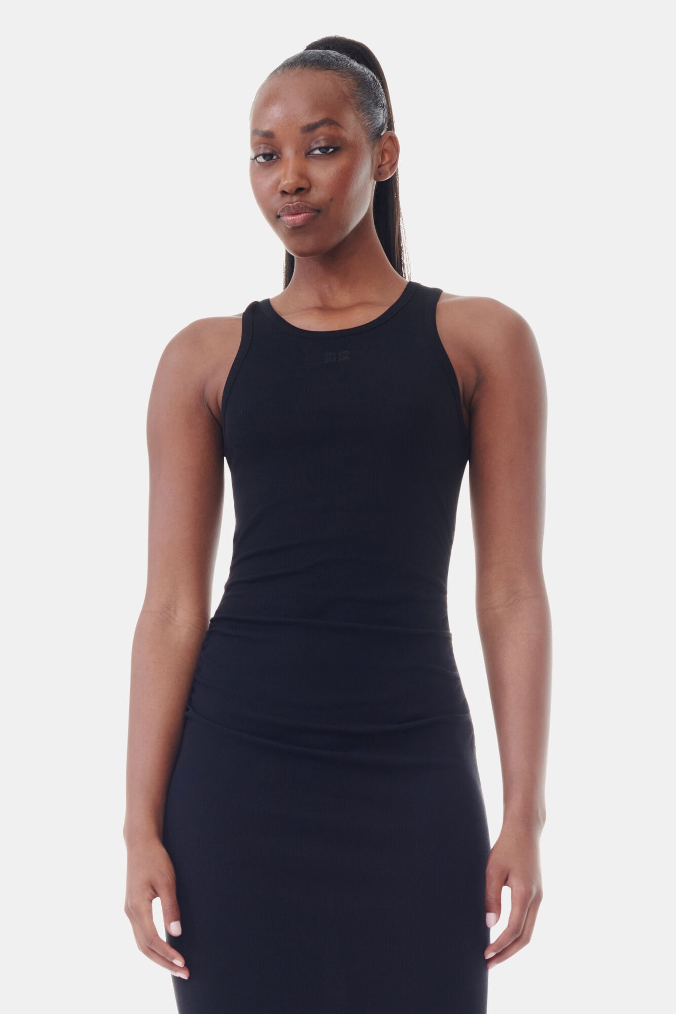 BLACK SOFT COTTON RIB TANK TOP LONG DRESS - 3