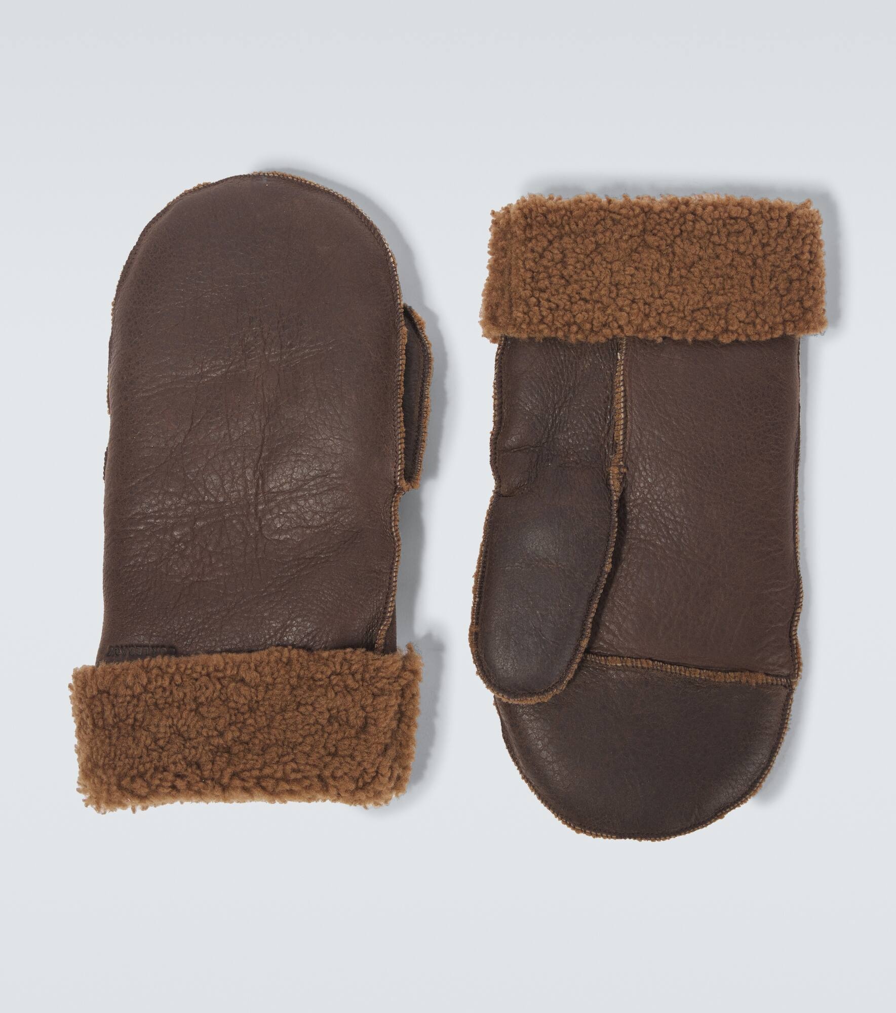 Shearling-trimmed leather mittens - 1