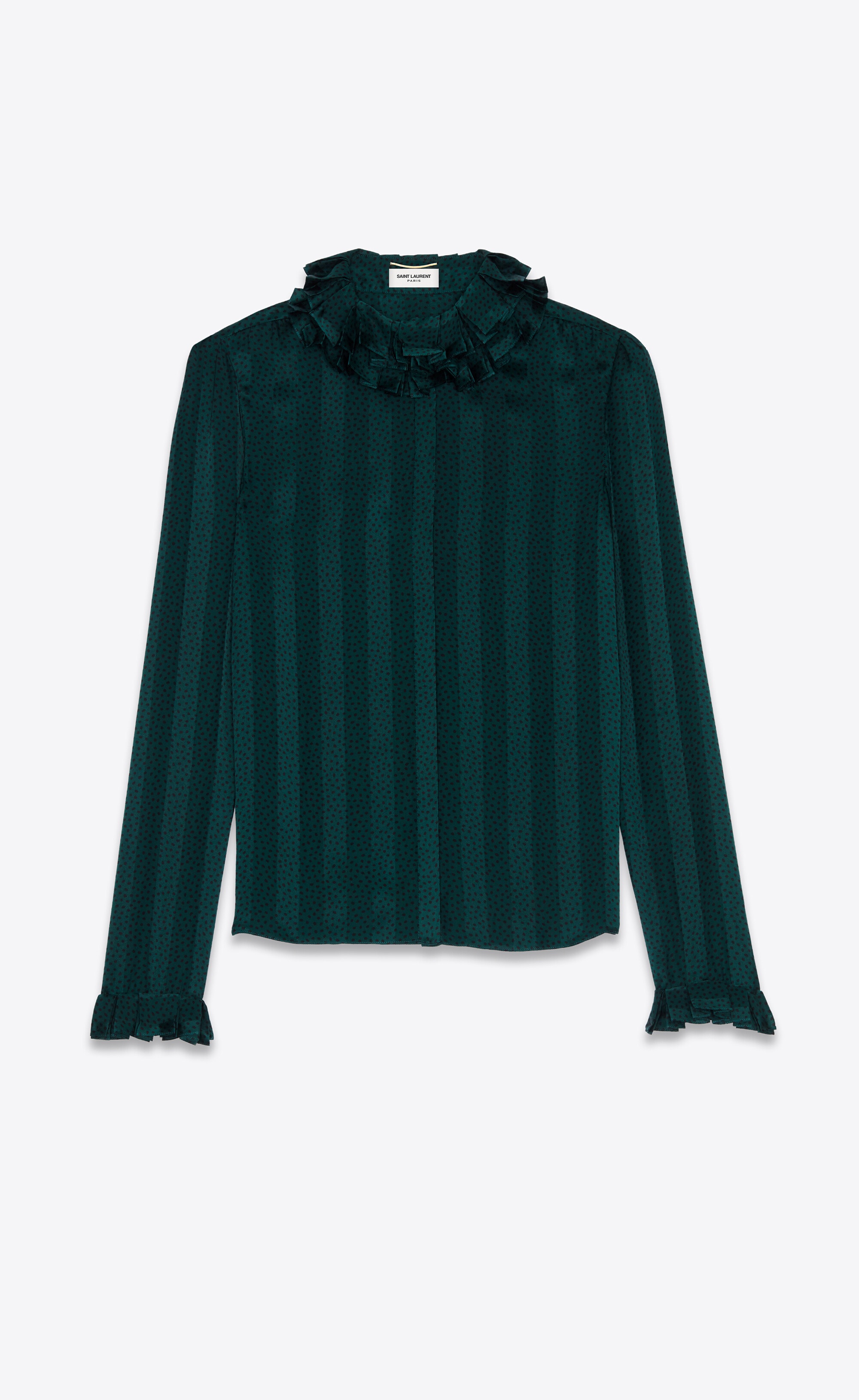 spotted ruffled blouse in shiny and matte striped silk - 1