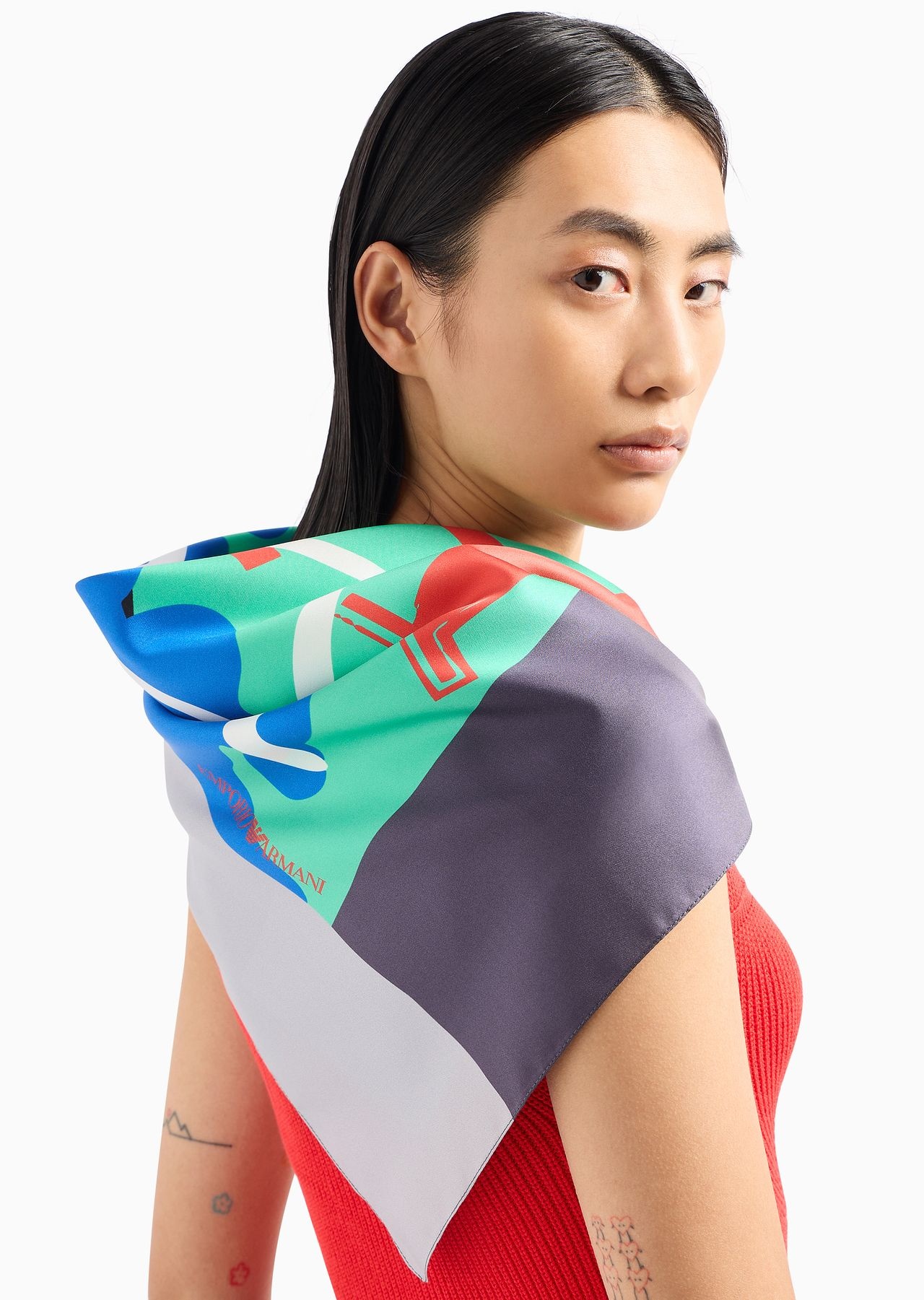 Silk foulard with print and logo - 3
