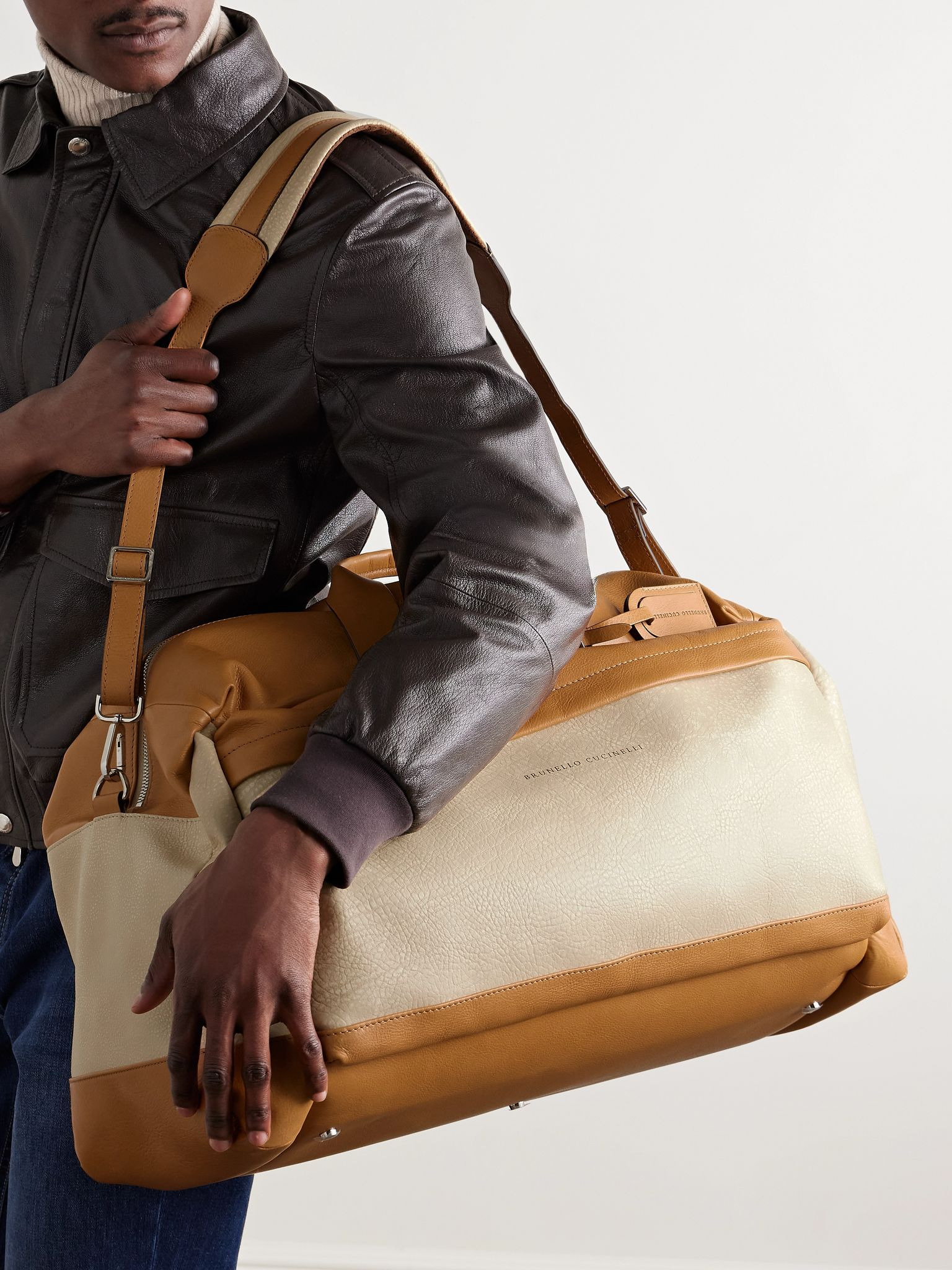 Full-Grain Leather Weekend Bag Neutral - 6