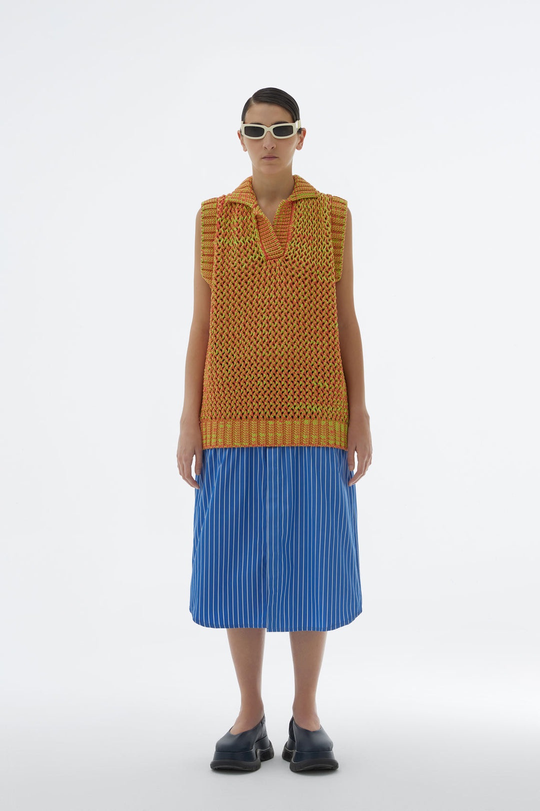 ORANGE & AZURE KNIT POLO DRESS - 2