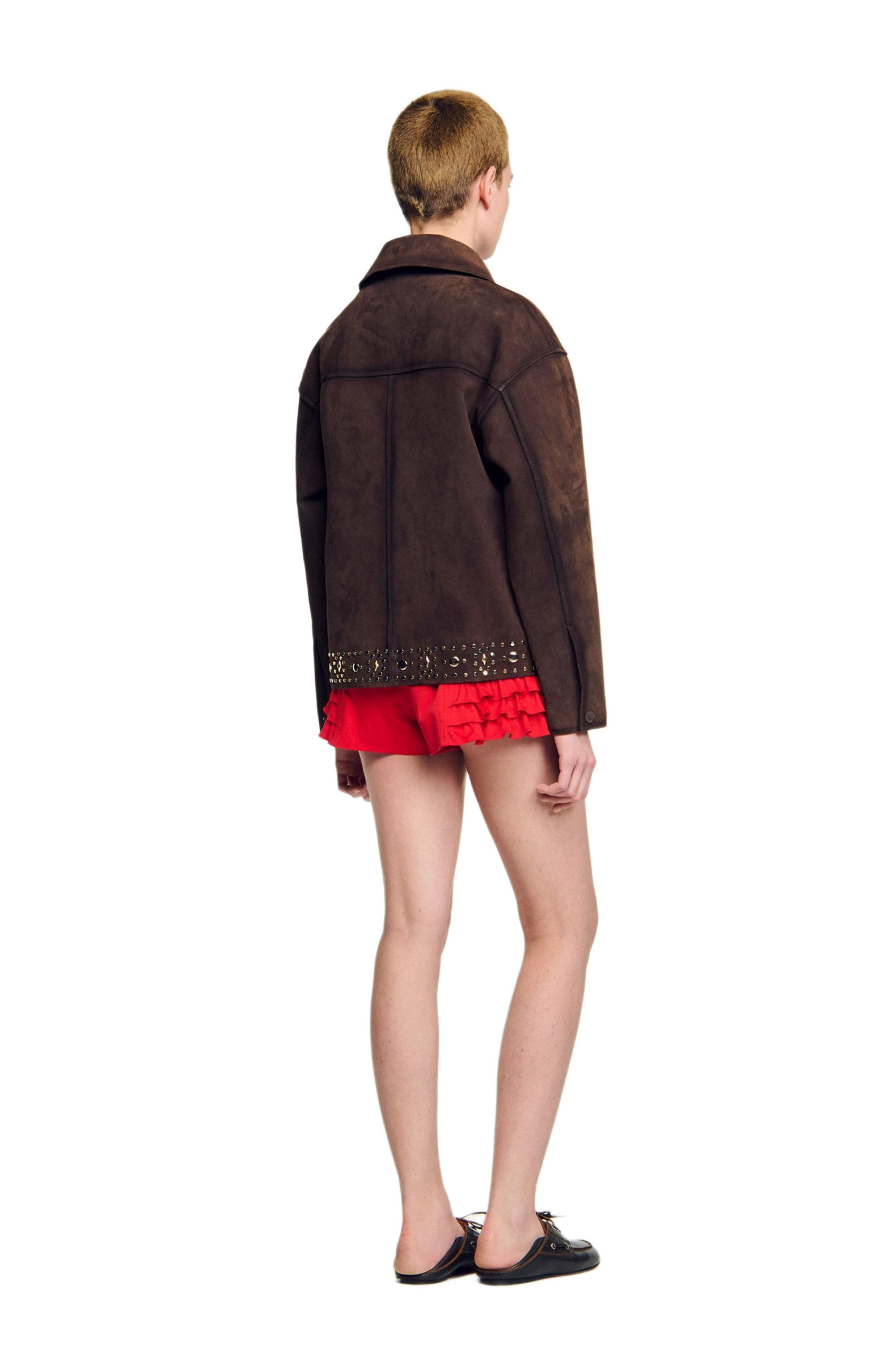 SANDRO Studded suede leather jacket in Brown at Nordstrom - 2